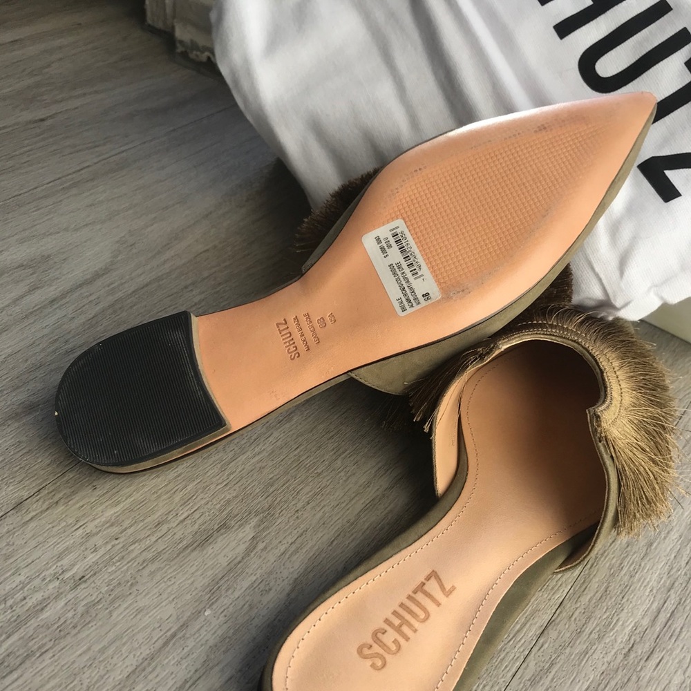 SCHUTZ Olive Fringe Pointed-Toe Slip-On Flats - Picture 2 of 5